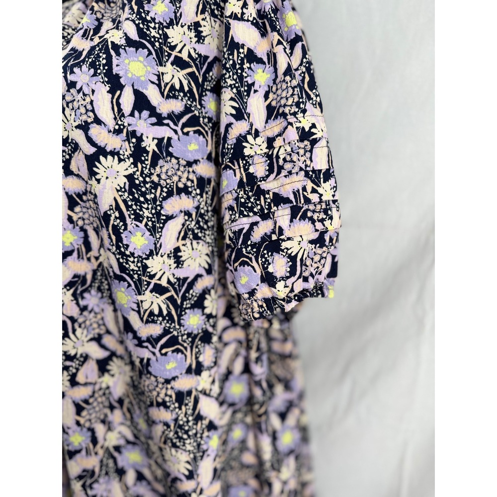Ava & Viv Womens 2X Floral Cotton Shift Dress Navy Purple Tiered Puff Sleeve - Picture 4 of 8